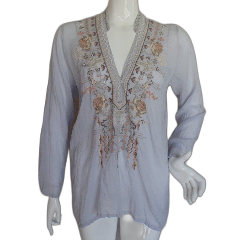 JOHNNY WAS Tunic, M, Taupe/gray, Embroidered, Long/Tab sleeve, Floral & Geo - Picture 10 of 12